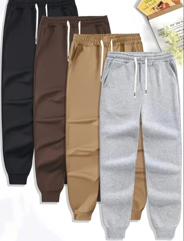 Meeste 4-osaline fleece-spordipükside komplekt, venitusnööriga vöökoht, keskmine talje, kitsas lõige, pikad püksid