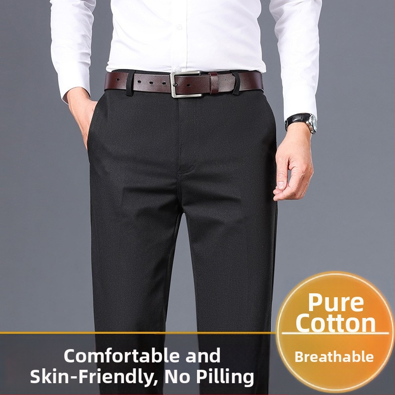 Meeste puuvillased fliisvoodriga püksid, sirge lõige, keskmine vöökoht, tõmblukuga sulgemine, äri-igapäevane stiil