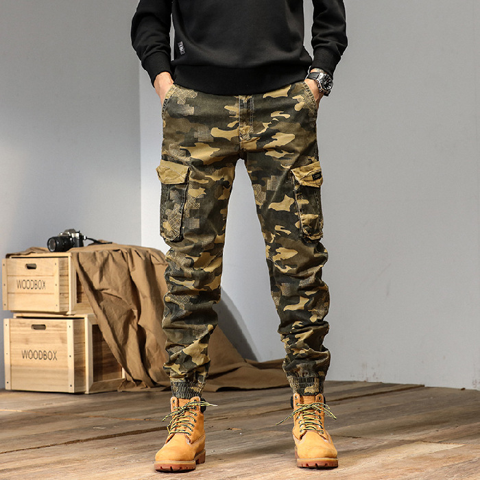 Meeste puuvillased töö- ja vabaaja püksid keskmise vöökohtaga, mikroelastsus, mitmekülgsed taskud, ilma triikimata