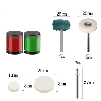Villane poleerimiskomplekt koos silindrilise poleerimisketta peaga – Materjal: vill, Välisdiameeter 10–25 mm, Pikkus 45 mm, Kasutusala: poleerimine, Mudel: komplekt