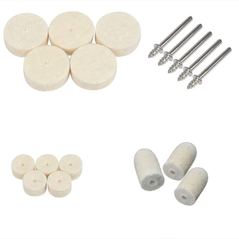 Villane poleerimiskomplekt koos silindrilise poleerimisketta peaga – Materjal: vill, Välisdiameeter 10–25 mm, Pikkus 45 mm, Kasutusala: poleerimine, Mudel: komplekt