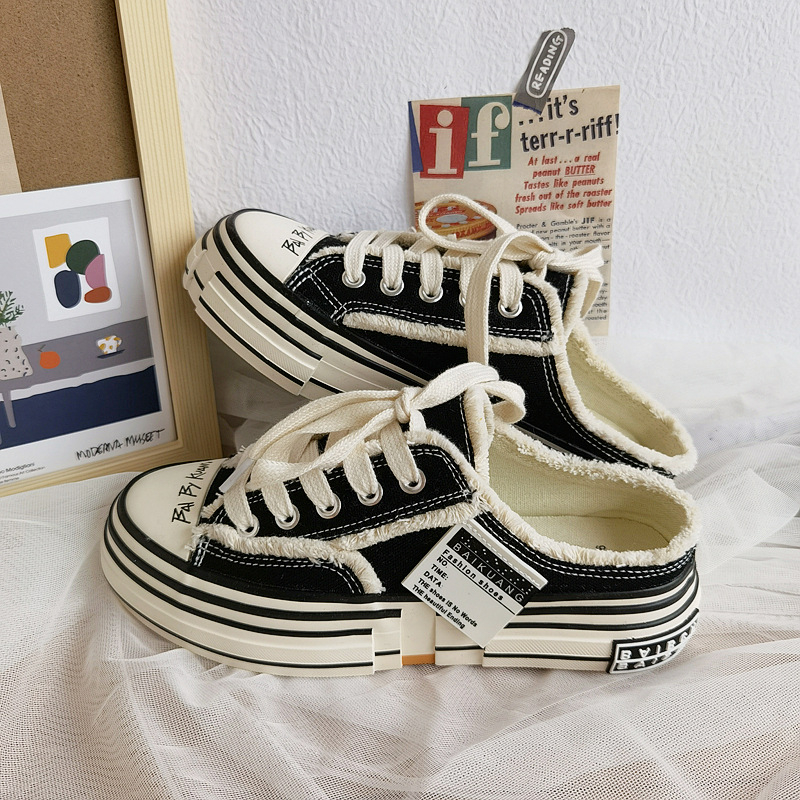 Naiste kanvasjalanõud – Ulzzang Harajuku stiimuliga vaba aja ketsid, madal kõrgus, vulkaniseeritud talla, sisedetail