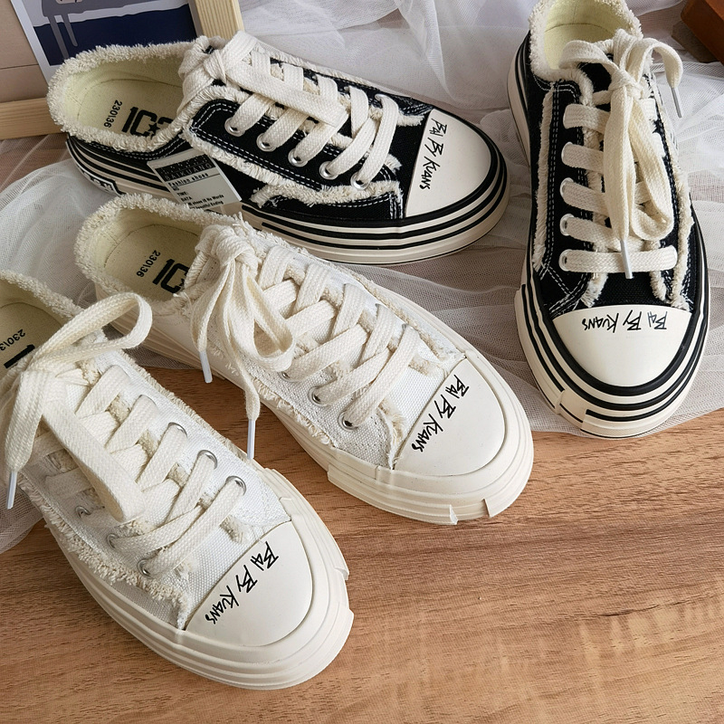 Naiste kanvasjalanõud – Ulzzang Harajuku stiimuliga vaba aja ketsid, madal kõrgus, vulkaniseeritud talla, sisedetail