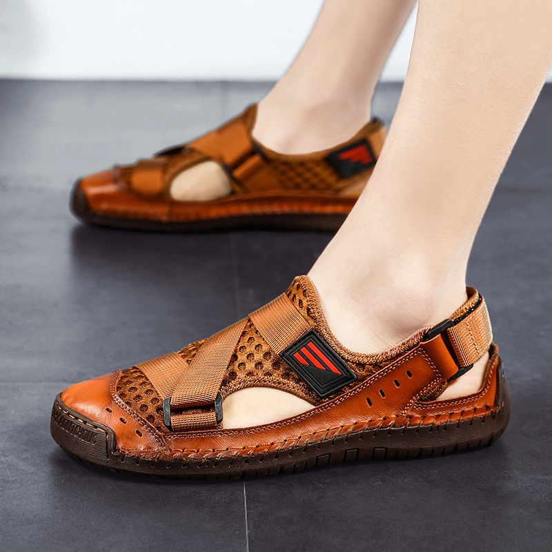 Meeste suvised hingavad rannasandaalid — pealiskate võrk, kummist tald, madal kand 1–3 cm, ümmargune varvas