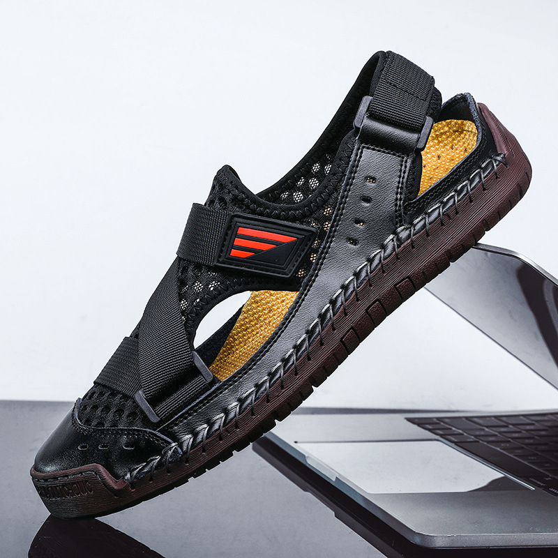 Meeste suvised hingavad rannasandaalid — pealiskate võrk, kummist tald, madal kand 1–3 cm, ümmargune varvas