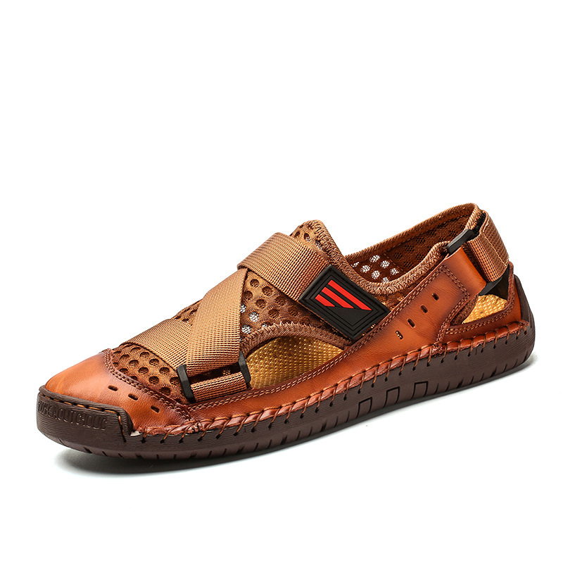 Meeste suvised hingavad rannasandaalid — pealiskate võrk, kummist tald, madal kand 1–3 cm, ümmargune varvas