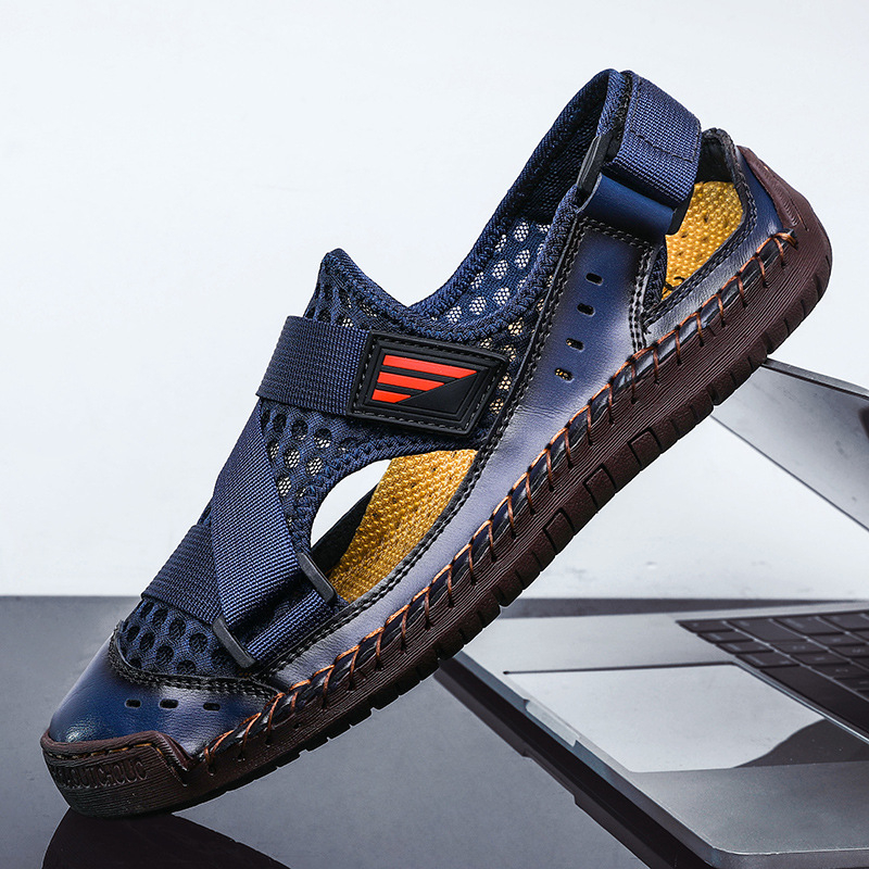 Meeste suvised hingavad rannasandaalid — pealiskate võrk, kummist tald, madal kand 1–3 cm, ümmargune varvas