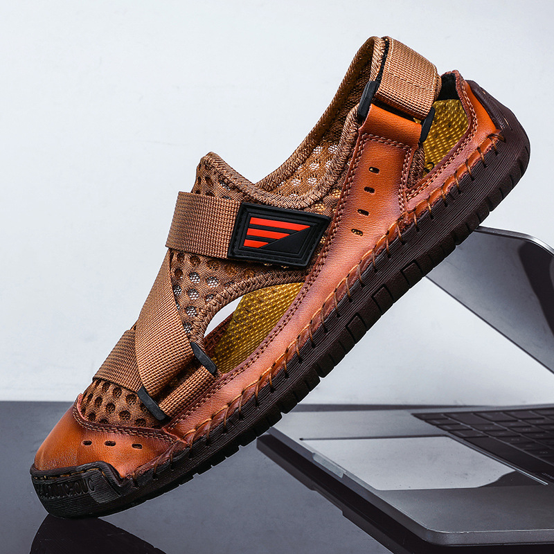 Meeste suvised hingavad rannasandaalid — pealiskate võrk, kummist tald, madal kand 1–3 cm, ümmargune varvas