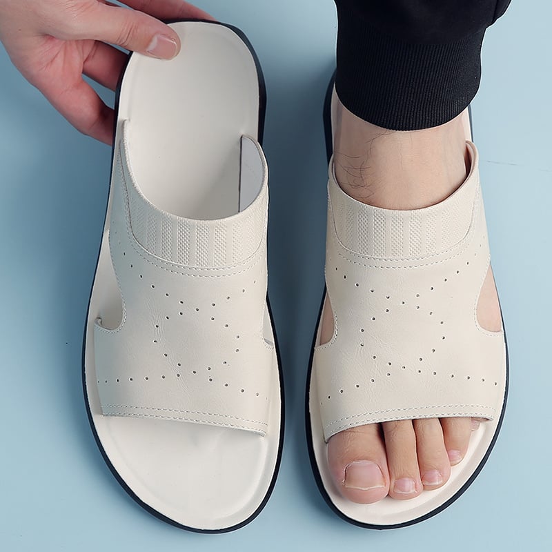 Meeste avatud varvastega sandaalid, vabaajastiil, ülemine materjal: teise kihi veisnahk, tald: kumm, sisemus: kunstnahk