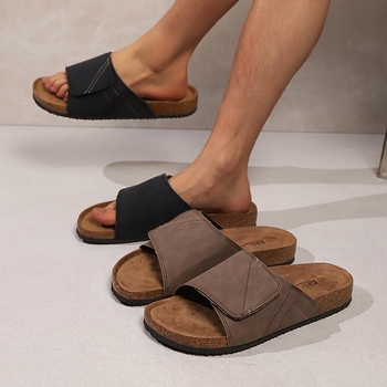 Férfi állítható Toe Cap szandálok, velúr felsővel és hemp fonott talppal (sportos stílus)