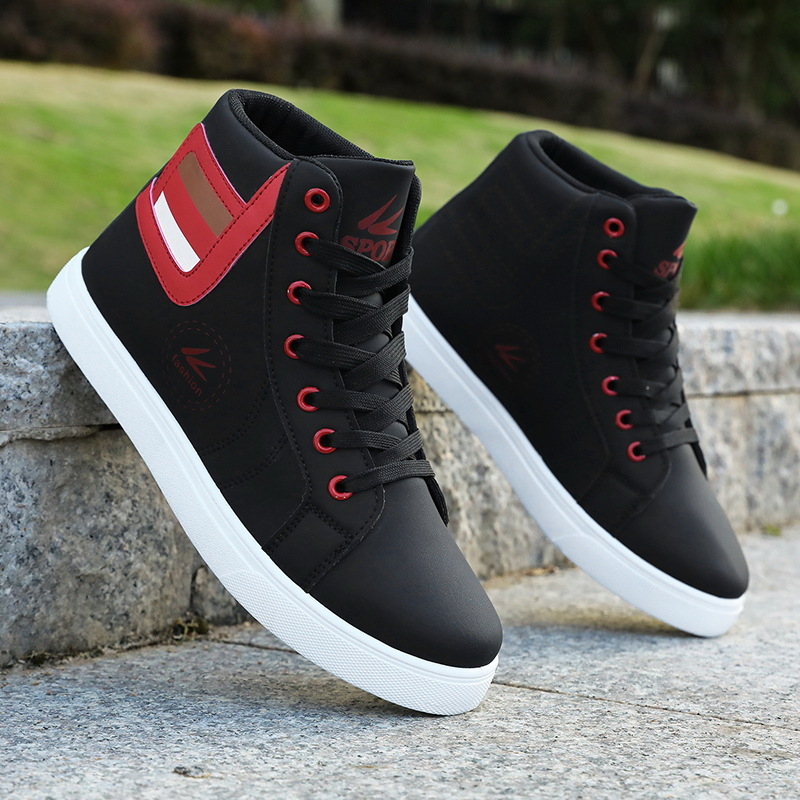 Meeste kõrgemad skateboard jalanõud - PU ülaosa, PVC tald, sidumine pitsidega, disain: värvi plokk, kerged, libisemiskindlad