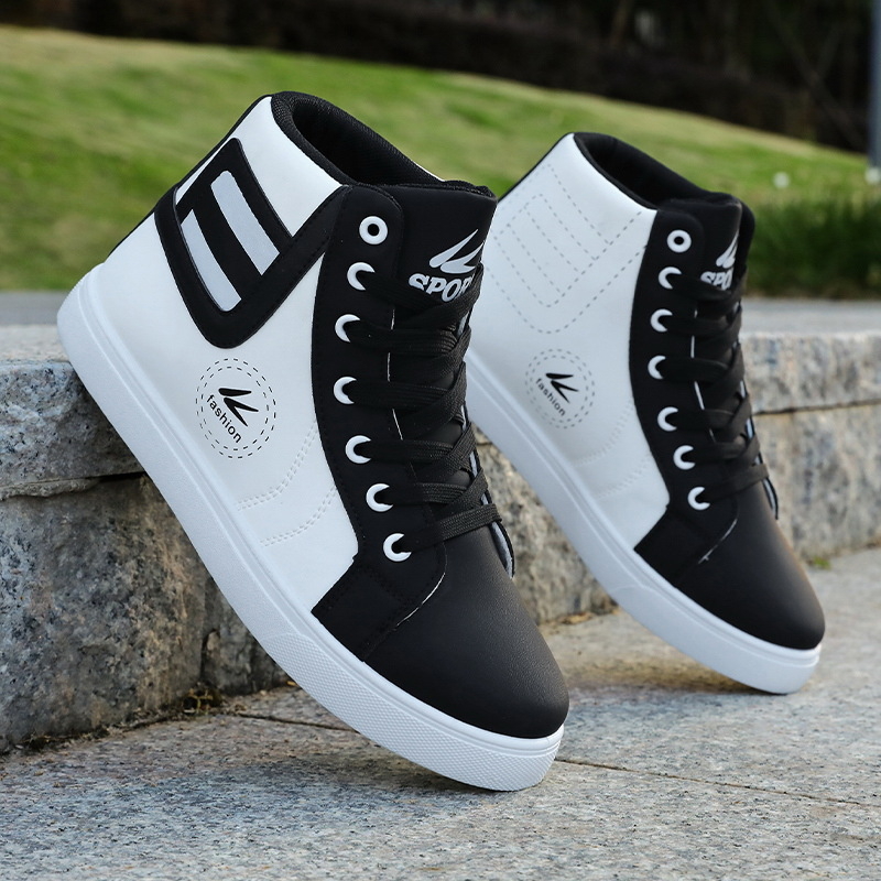 Meeste kõrgemad skateboard jalanõud - PU ülaosa, PVC tald, sidumine pitsidega, disain: värvi plokk, kerged, libisemiskindlad