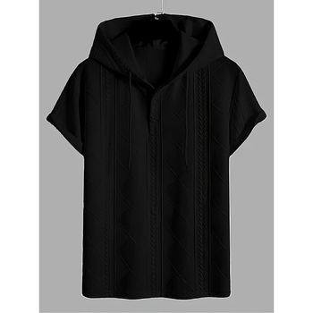 Meeste kapuutsiga T-särk, slim fit, polüester, lühikesed varrukad, reljeeftrükk