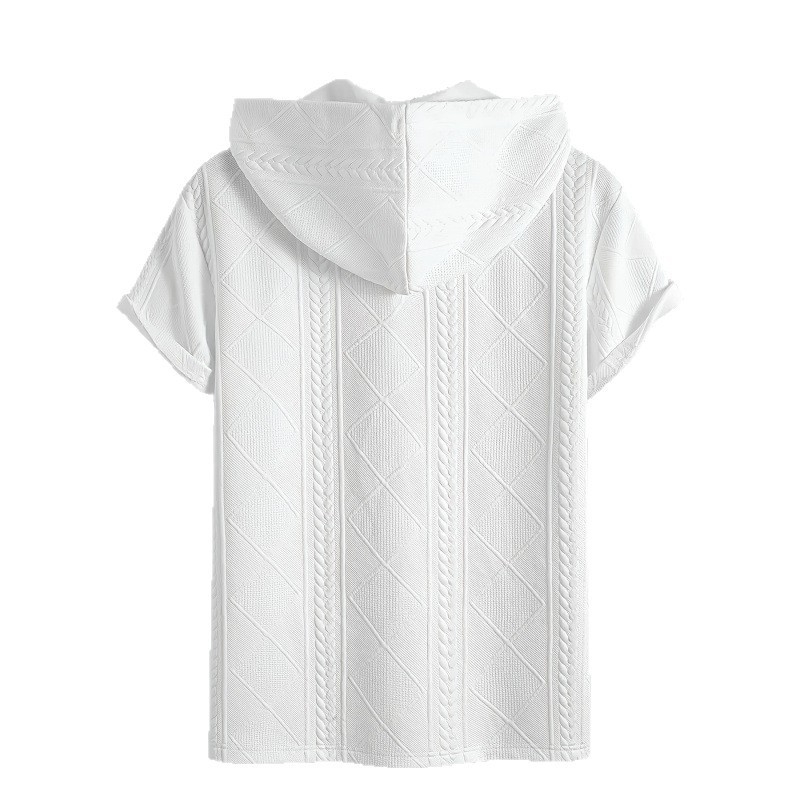 Meeste kapuutsiga T-särk, slim fit, polüester, lühikesed varrukad, reljeeftrükk