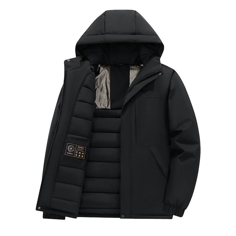 Polüesterist jope kapuutsiga ja tõmblukuga, paks talvine soojus, väliskangas ja vooder 100% polüester, külgtaskud