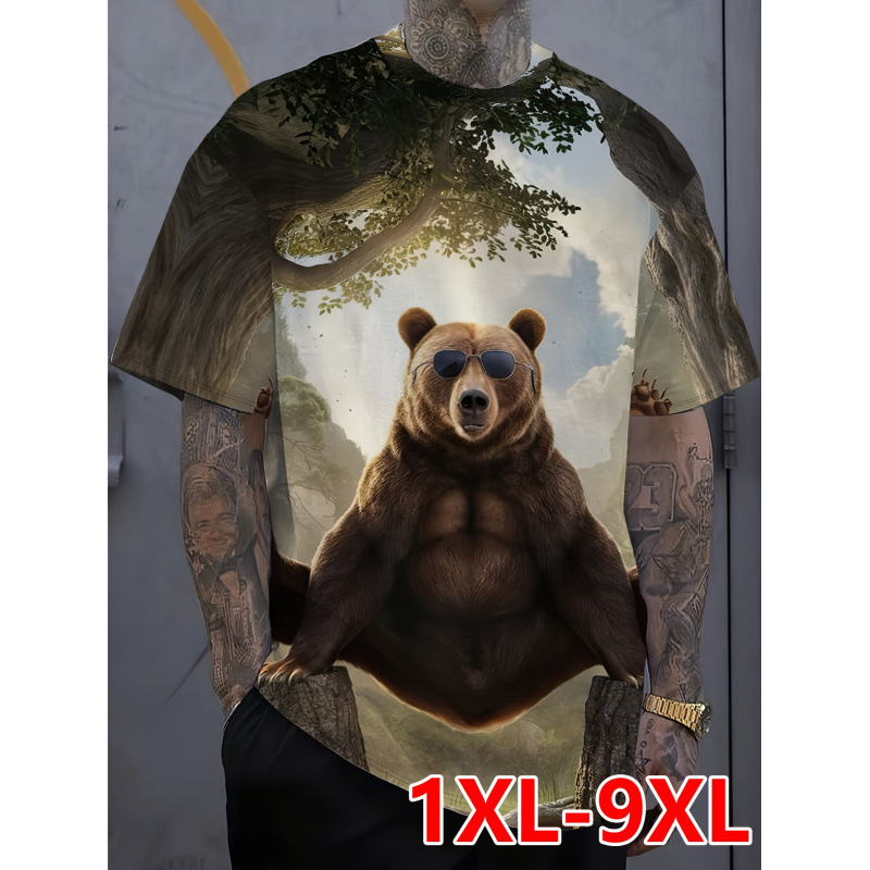 T-särk Moose Forest Night Sky Print, Slim Fit, Ümmarguse kaelusega, Lühikesed varrukad, 100% polüester