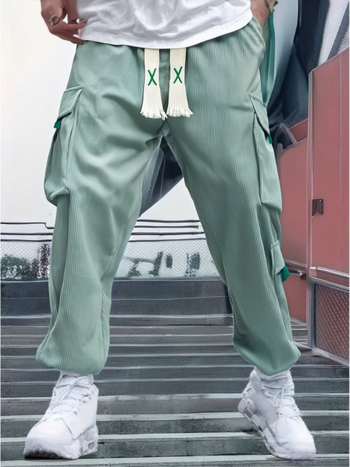 Pantaloni de lucru din corduroi, croială lejeră, talie medie, material gros, pantaloni lungi pentru iarnă