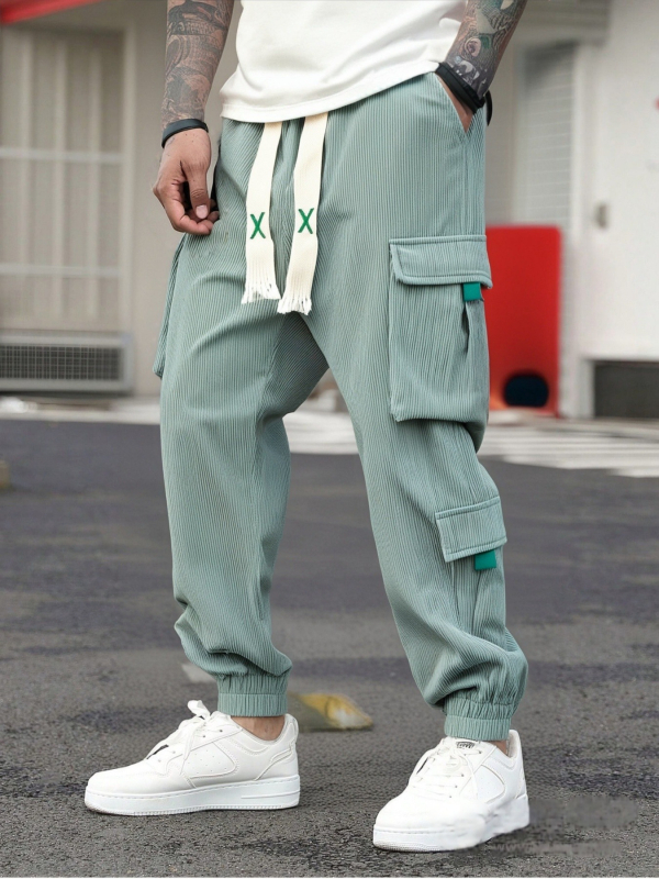 Pantaloni de lucru din corduroi, croială lejeră, talie medie, material gros, pantaloni lungi pentru iarnă