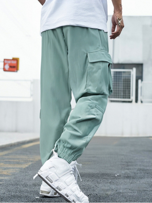 Pantaloni de lucru din corduroi, croială lejeră, talie medie, material gros, pantaloni lungi pentru iarnă