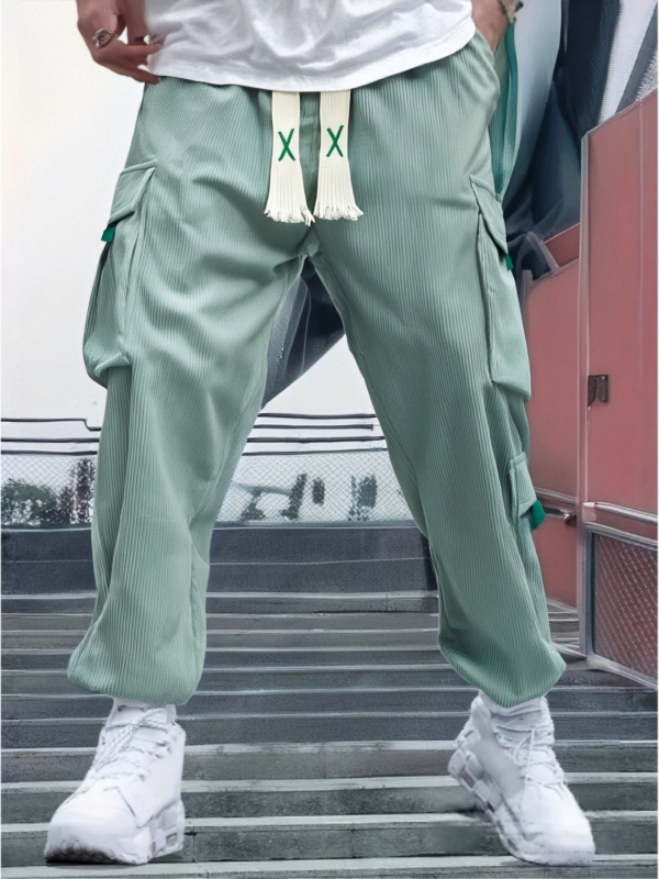 Pantaloni de lucru din corduroi, croială lejeră, talie medie, material gros, pantaloni lungi pentru iarnă