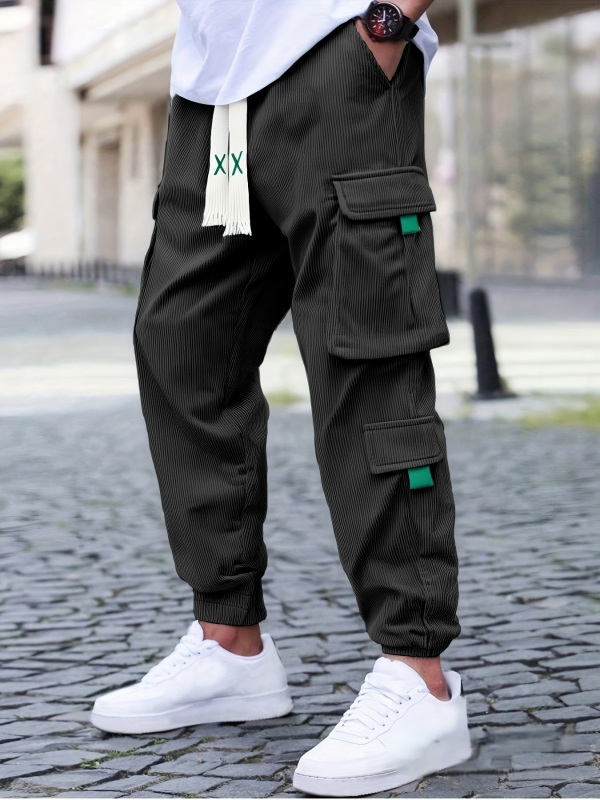 Pantaloni de lucru din corduroi, croială lejeră, talie medie, material gros, pantaloni lungi pentru iarnă