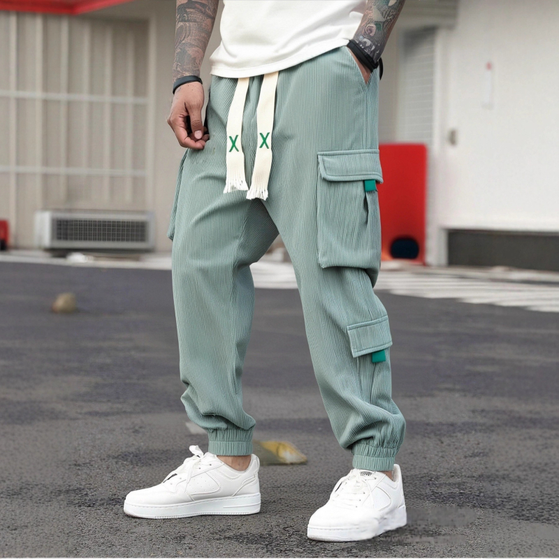 Pantaloni de lucru din corduroi, croială lejeră, talie medie, material gros, pantaloni lungi pentru iarnă