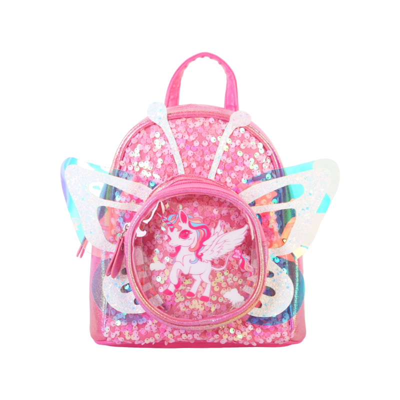 Ghiozdan cu aripi de unicorn din paiete - PU material, model anime desene animate, imagine unicorn fluture, primăvara 2025, pentru copii de grădiniță