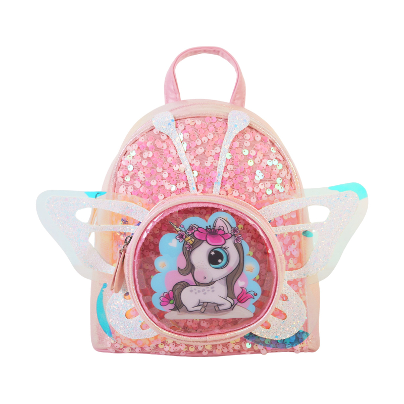 Ghiozdan cu aripi de unicorn din paiete - PU material, model anime desene animate, imagine unicorn fluture, primăvara 2025, pentru copii de grădiniță