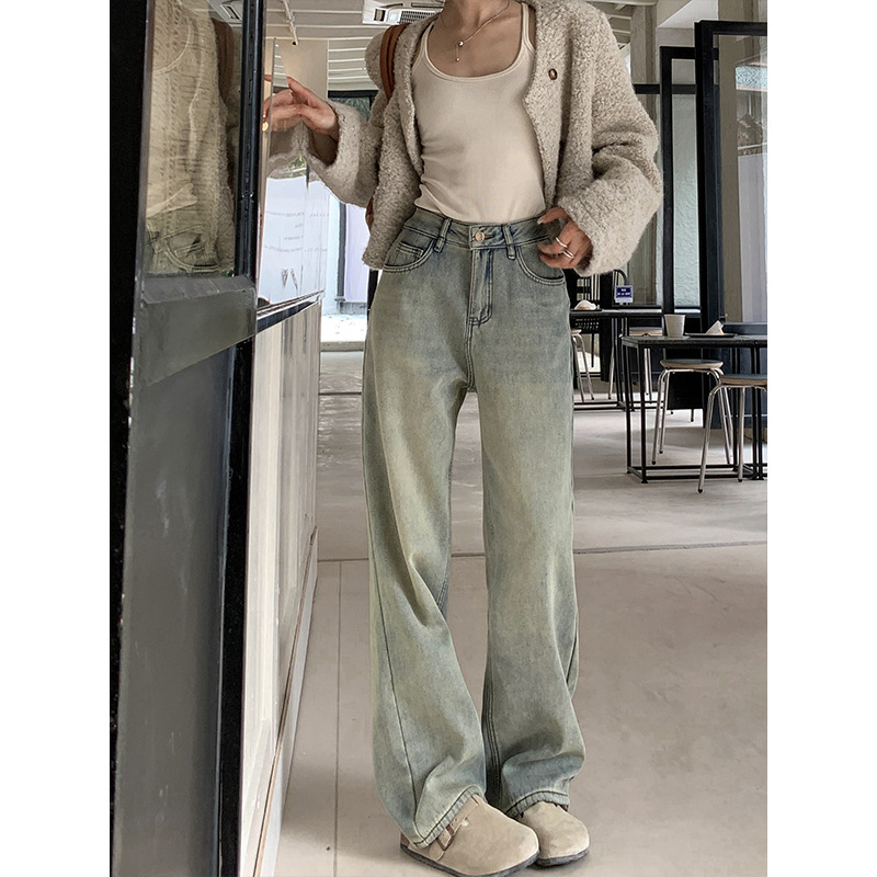 Laia jooned džinsid, puuvillase vooderdusega, kõrge vöökoht, paks kangas, kerge venitus