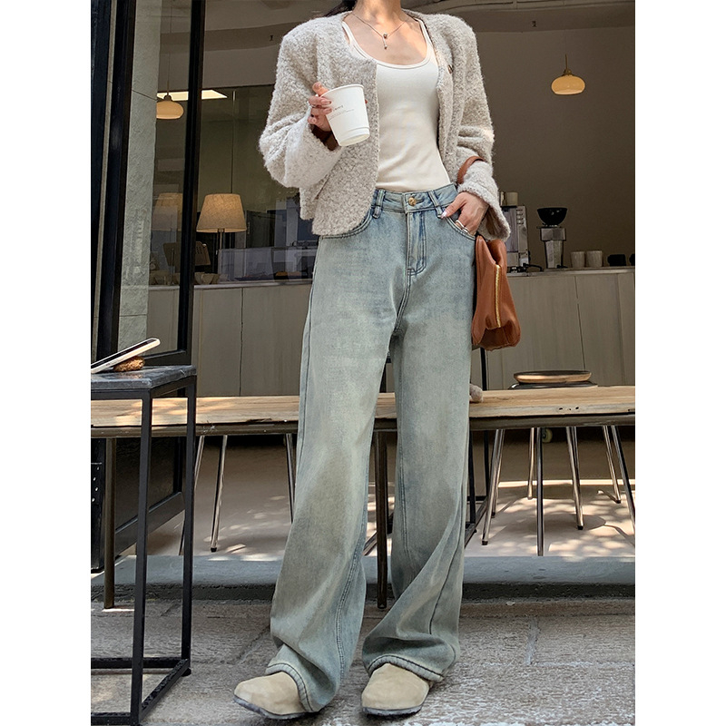 Laia jooned džinsid, puuvillase vooderdusega, kõrge vöökoht, paks kangas, kerge venitus