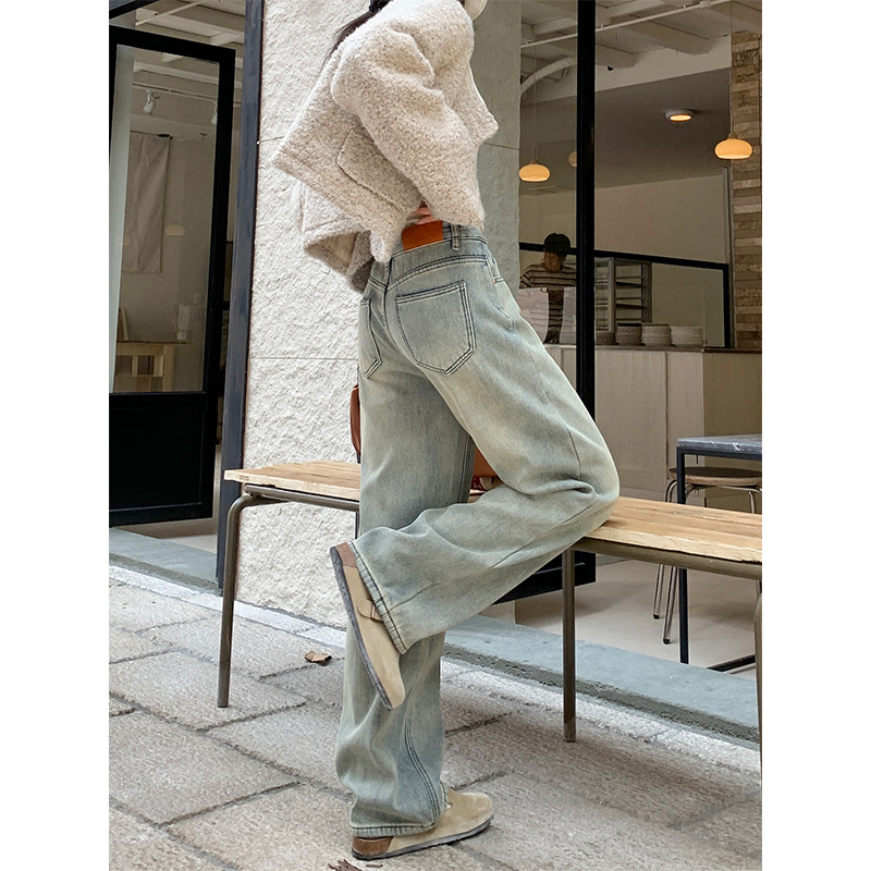 Laia jooned džinsid, puuvillase vooderdusega, kõrge vöökoht, paks kangas, kerge venitus