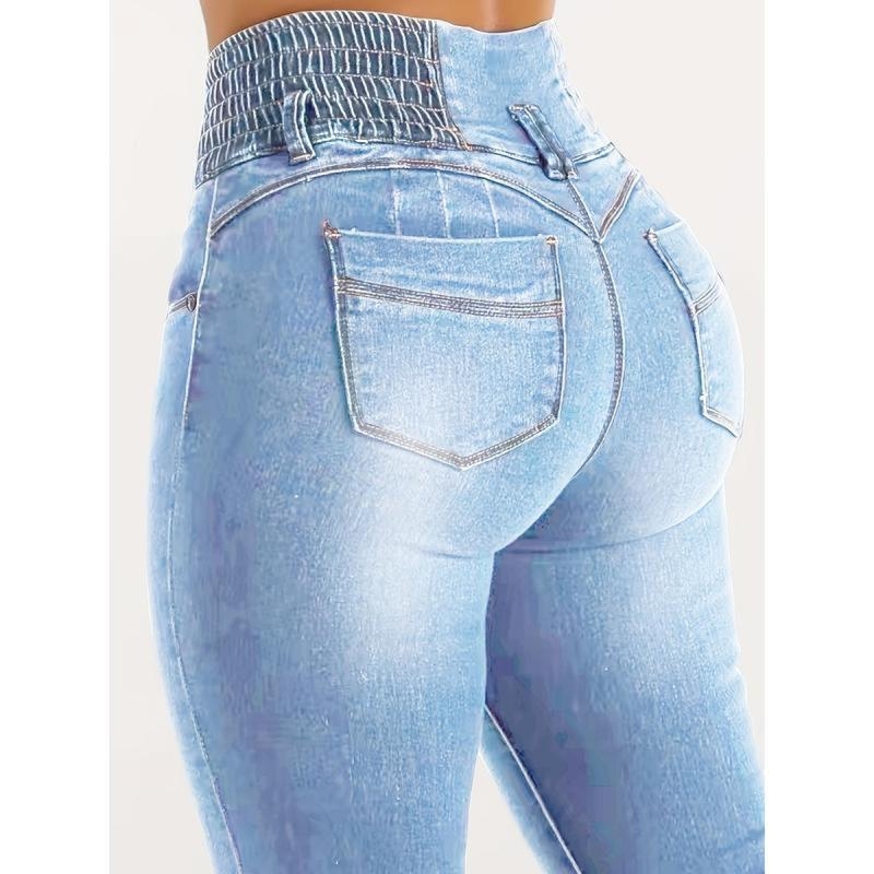 Jeansid, kõrge vöökoht, slim-fit, sirge lõige, tõmblukk, polüestri kiud