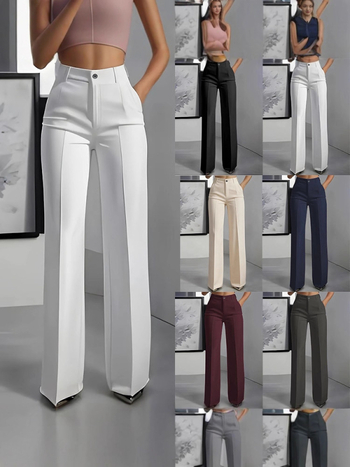 Naistele igapäevased püksid kõrge vöökoht ja sirge lõige, pikad, viskoosi/polüestri/spandeksi segu, jaapani-korea stiil