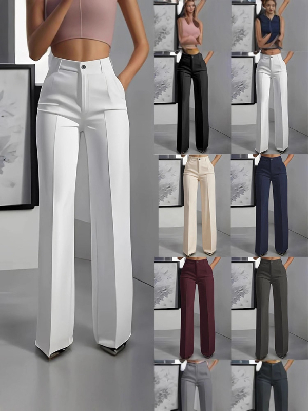 Naistele igapäevased püksid kõrge vöökoht ja sirge lõige, pikad, viskoosi/polüestri/spandeksi segu, jaapani-korea stiil