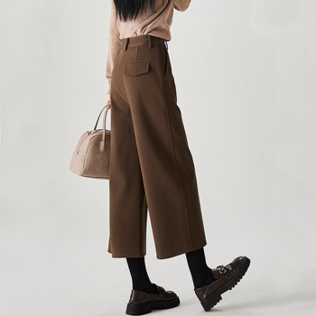 Naiste villased laiad püksid Capri pikkusega, kootud kangas, tavaline paksus, ei venita, igapäevaseks kandmiseks