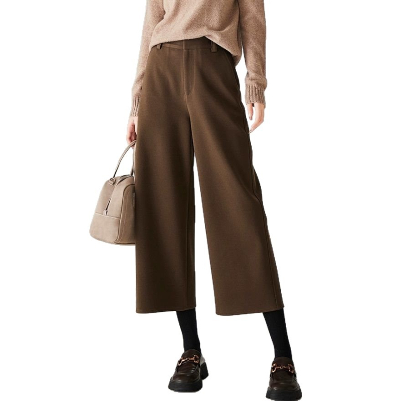 Naiste villased laiad püksid Capri pikkusega, kootud kangas, tavaline paksus, ei venita, igapäevaseks kandmiseks