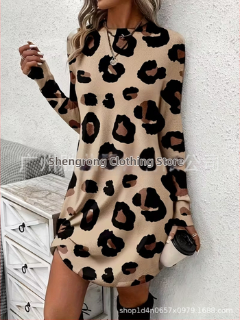 Naiste pikkade kätega kleit, A-liin siluett, lühike seelik, polüester, botaaniline lillemustr