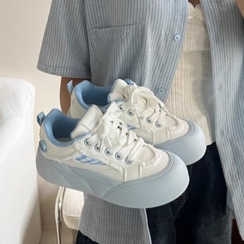 Naiste igapäevased tossud PU ülaosaga, ümmarguse varbaotsa, paks kummist talla, nööridega