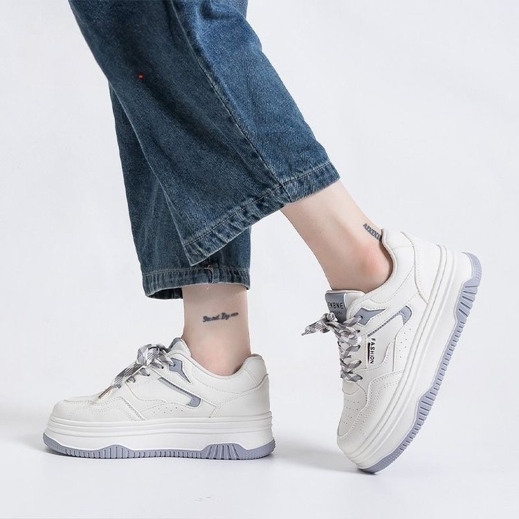 Naiste keskmise kõrgusega nööriga tossud, PU patenteeritud naha ülemine, kummist tald, Color-Blocking muster, sügisese igapäevased skate-tossud