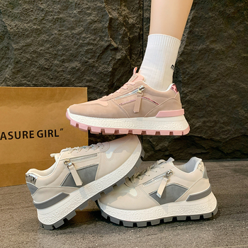 Naiste igapäevasportlikud tossud paksu tallaga, ümmargune varvas, PU ülaosa, kummist talla, lukk, madal