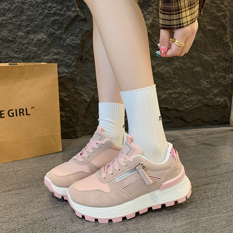 Naiste igapäevasportlikud tossud paksu tallaga, ümmargune varvas, PU ülaosa, kummist talla, lukk, madal