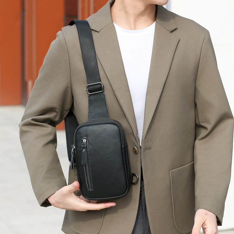 Meeste rinnatasku kott nahast, esimese kihiga veiseli nahk, koormuse vähendamise disain, ühtlane toon, kaubamärk Muo kangaroo