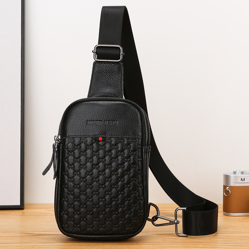 Meeste rinnatasku kott nahast, esimese kihiga veiseli nahk, koormuse vähendamise disain, ühtlane toon, kaubamärk Muo kangaroo