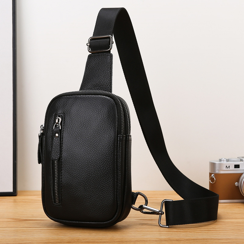 Meeste rinnatasku kott nahast, esimese kihiga veiseli nahk, koormuse vähendamise disain, ühtlane toon, kaubamärk Muo kangaroo