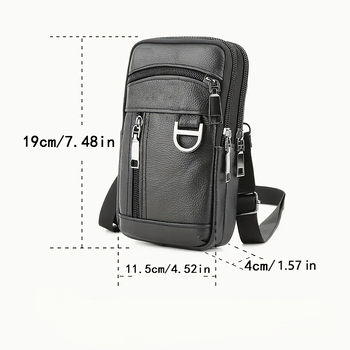 Nahktelefonikott vööga — vertikaalse ruudu kujuga, mehele, äri- ja reisistiil, tõmblukk