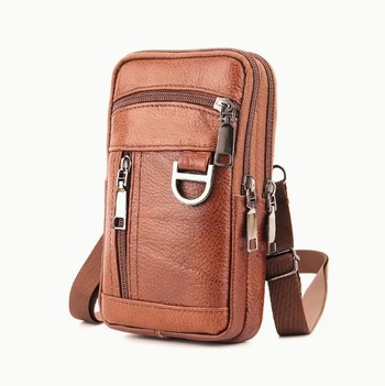 Nahktelefonikott vööga — vertikaalse ruudu kujuga, mehele, äri- ja reisistiil, tõmblukk