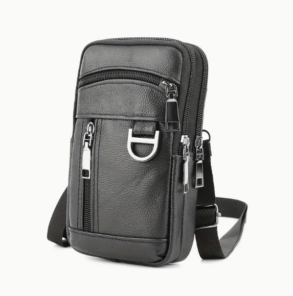 Nahktelefonikott vööga — vertikaalse ruudu kujuga, mehele, äri- ja reisistiil, tõmblukk