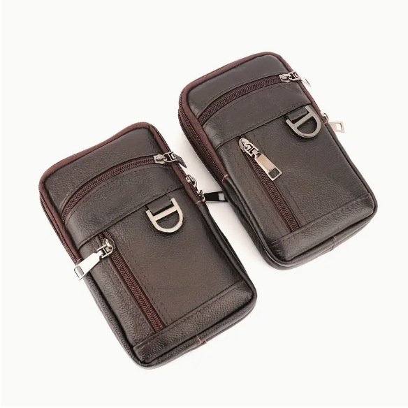 Nahktelefonikott vööga — vertikaalse ruudu kujuga, mehele, äri- ja reisistiil, tõmblukk