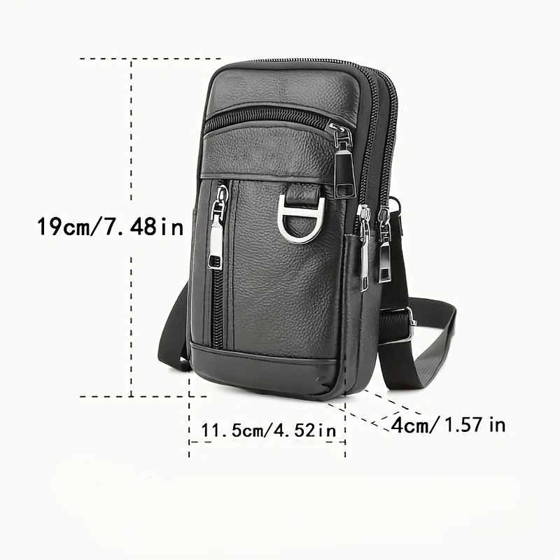 Nahktelefonikott vööga — vertikaalse ruudu kujuga, mehele, äri- ja reisistiil, tõmblukk