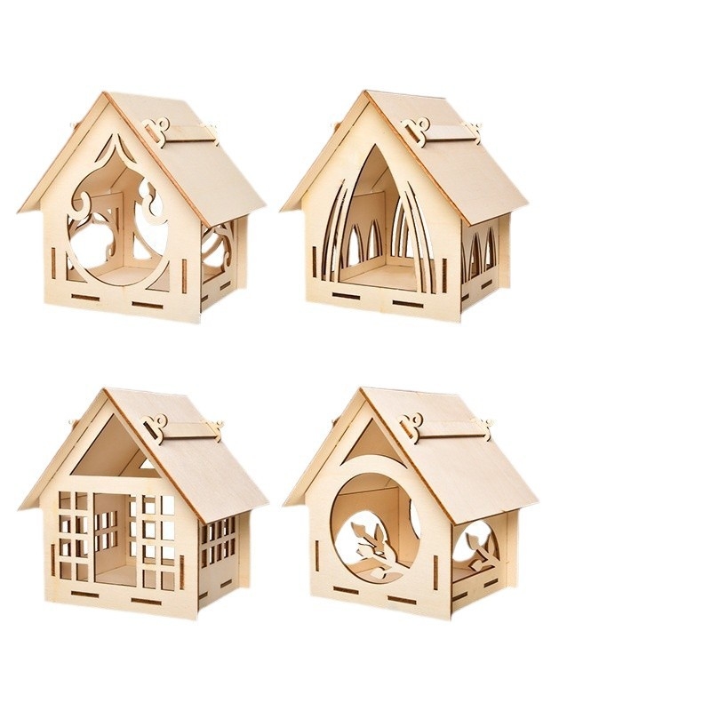 Puidust DIY maalimisekomplekt linnumaja jaoks, hariv kokkupanekukomplekt, karikatuurstiil, kodune kasutus, peokink